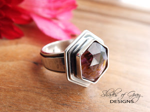 Hexagonal Rose Cut Super 7 (Cacoxenite in Amethyst) Ring or Pendant (Choose Your Size)