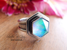 Load image into Gallery viewer, Step Cut Hexagonal Quartz and Aurora Opal Doublet Ring (Choose Your Size)