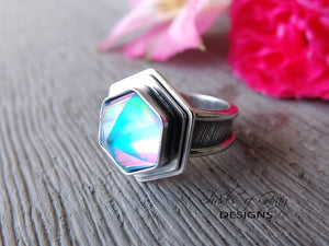 Step Cut Hexagonal Quartz and Aurora Opal Doublet Ring (Choose Your Size)