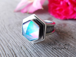 Step Cut Hexagonal Quartz and Aurora Opal Doublet Ring (Choose Your Size)
