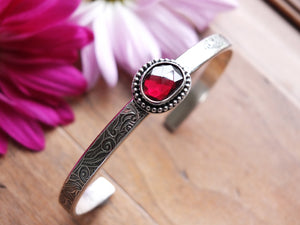 Rose Cut Rhodolite Garnet Stacker Cuff Bracelet