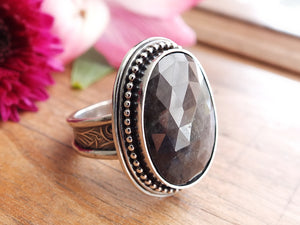Dark Gray Rose Cut Sapphire Ring or Pendant (Choose Your Size)