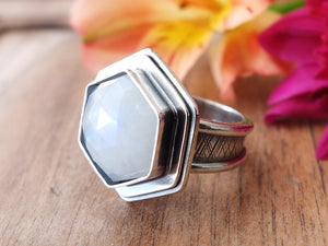 RESERVED: Hexagonal Rainbow Moonstone Ring or Pendant (Choose Your Size)