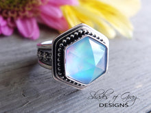 Load image into Gallery viewer, Hexagonal Rose Cut Quartz and Aurora Opal Doublet Ring (Choose Your Size)