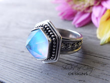 Load image into Gallery viewer, Hexagonal Rose Cut Quartz and Aurora Opal Doublet Ring (Choose Your Size)