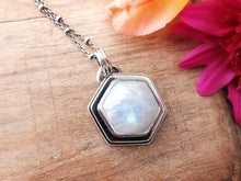 Load image into Gallery viewer, RESERVED: Hexagonal Rainbow Moonstone Pendant