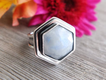Load image into Gallery viewer, RESERVED: Hexagonal Rainbow Moonstone Ring or Pendant (Choose Your Size)