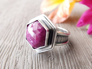 Hexagonal Ruby Ring or Pendant (Choose Your Size)