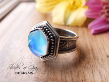Load image into Gallery viewer, Hexagonal Rose Cut Quartz and Aurora Opal Doublet Ring (Choose Your Size)