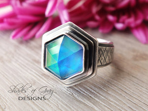 Hexagonal Rose Cut Quartz and Aurora Opal Doublet Ring (Choose Your Size)