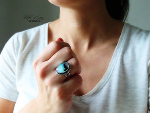 Rose Cut Blue Peruvian Opal Ring or Pendant (Choose Your Size)