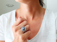 Load image into Gallery viewer, RESERVED: Rose Cut Hexagonal Silver Sapphire Ring or Pendant (Choose Your Size)