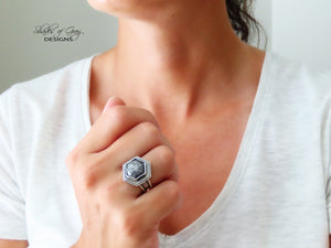 RESERVED: Rose Cut Hexagonal Silver Sapphire Ring or Pendant (Choose Your Size)