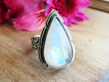 Load image into Gallery viewer, Notched Rainbow Moonstone Ring or Pendant (Choose Your Size)