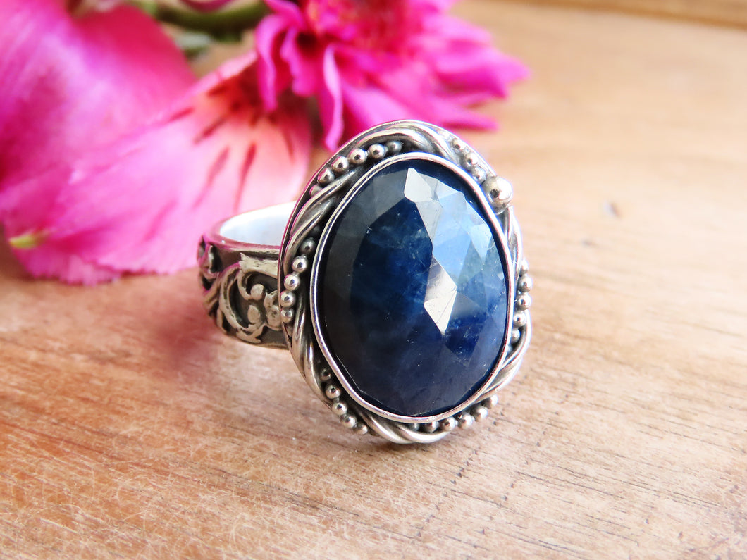 Rose Cut Blue Sapphire Ring (Choose Your Size)