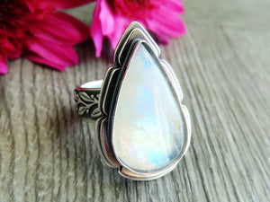 Notched Rainbow Moonstone Ring or Pendant (Choose Your Size)