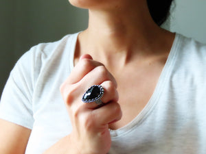 Rose Cut Black Onyx Ring or Pendant (Choose Your Size)