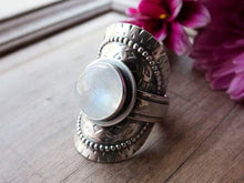 Load image into Gallery viewer, Rainbow Moonstone Saddle Ring (Choose Your Size)