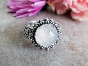 Rose Cut Rainbow Moonstone Ring (Choose Your Size)