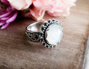 Rose Cut Rainbow Moonstone Ring (Choose Your Size)