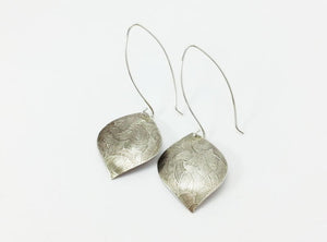 Long Silver Leaf Dangle Earrings