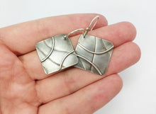 Load image into Gallery viewer, Square Abstract Patterned Silver Dangle Earrings