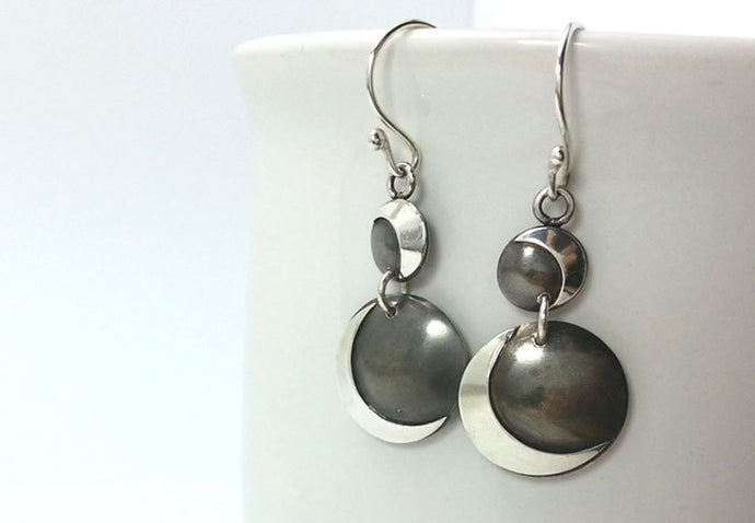 Crescent Silver Dangle Earrings