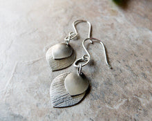 Load image into Gallery viewer, Small Silver Double Leaf Dangle Earrings