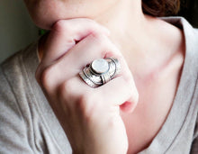 Load image into Gallery viewer, Rainbow Moonstone Saddle Ring (Choose Your Size)